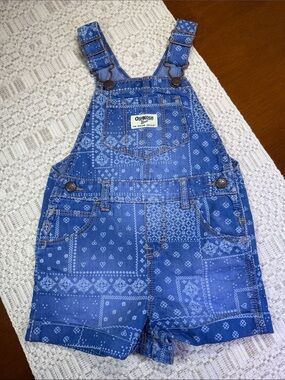 OshKosh B'gosh Blue Bandana Print Denim Short Overalls